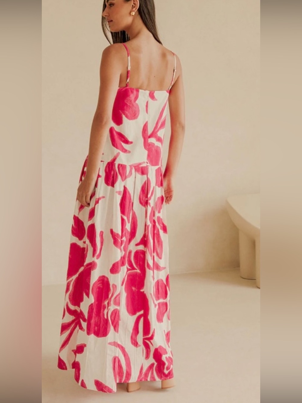 Spaghetti Strap Pink Floral Maxi summer beach Dress - Picture 2 of 9